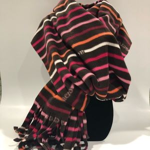 Aeropostale Women’s Brown Pinks Orange White Fleece Fringed Striped Scarf
